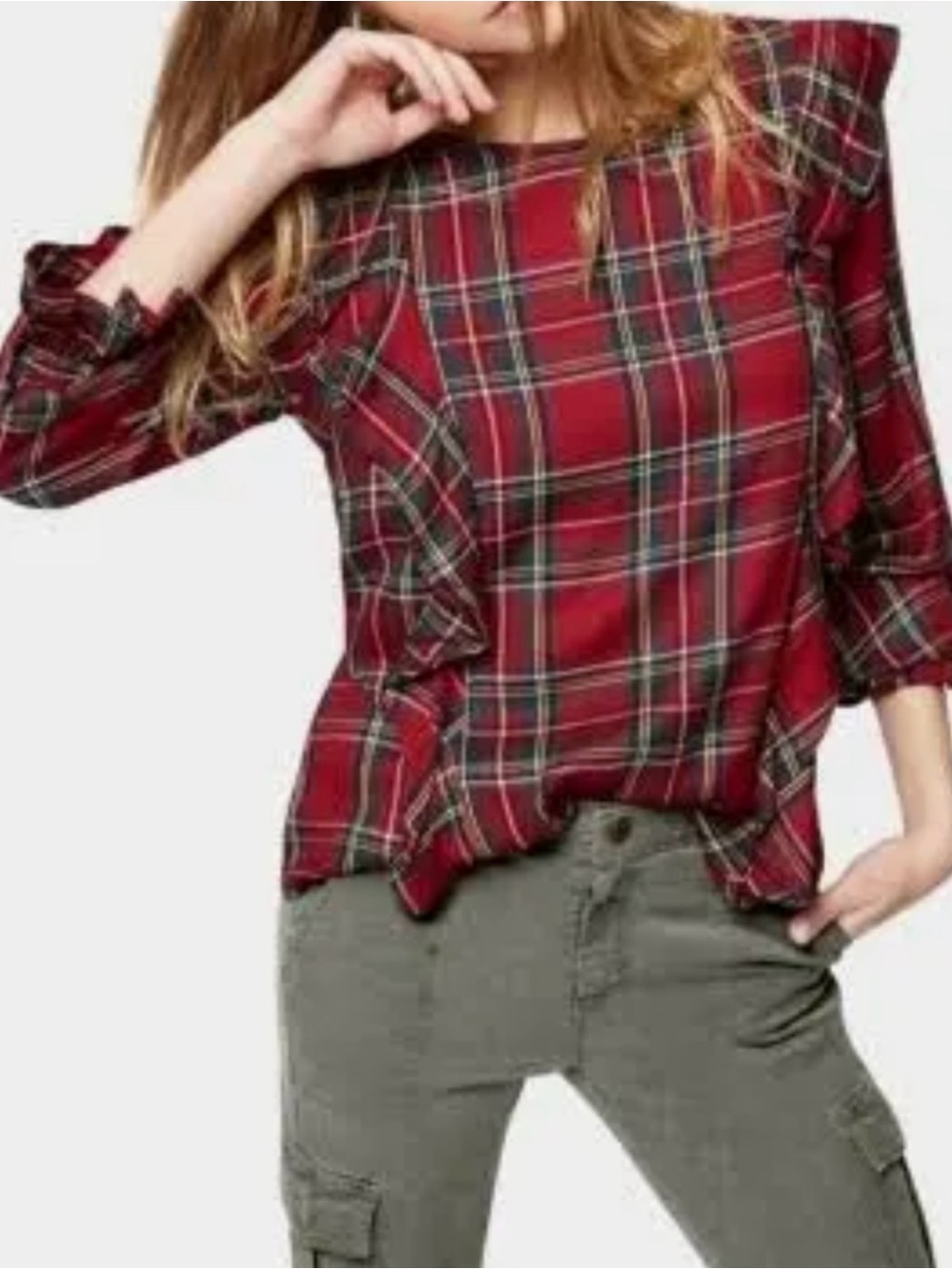 Women's Sanctuary Scout Plaid Ruffle Top size Medium